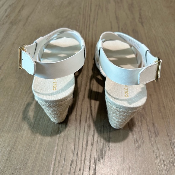 Cole Haan Crystal Leather Wedge Strappy Sandal White Size 6.5 - Picture 11 of 13